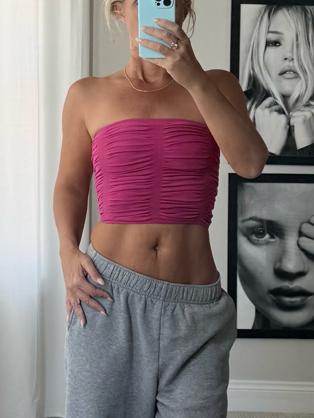 Urban Outfitters Pink Ruched Strapless Top